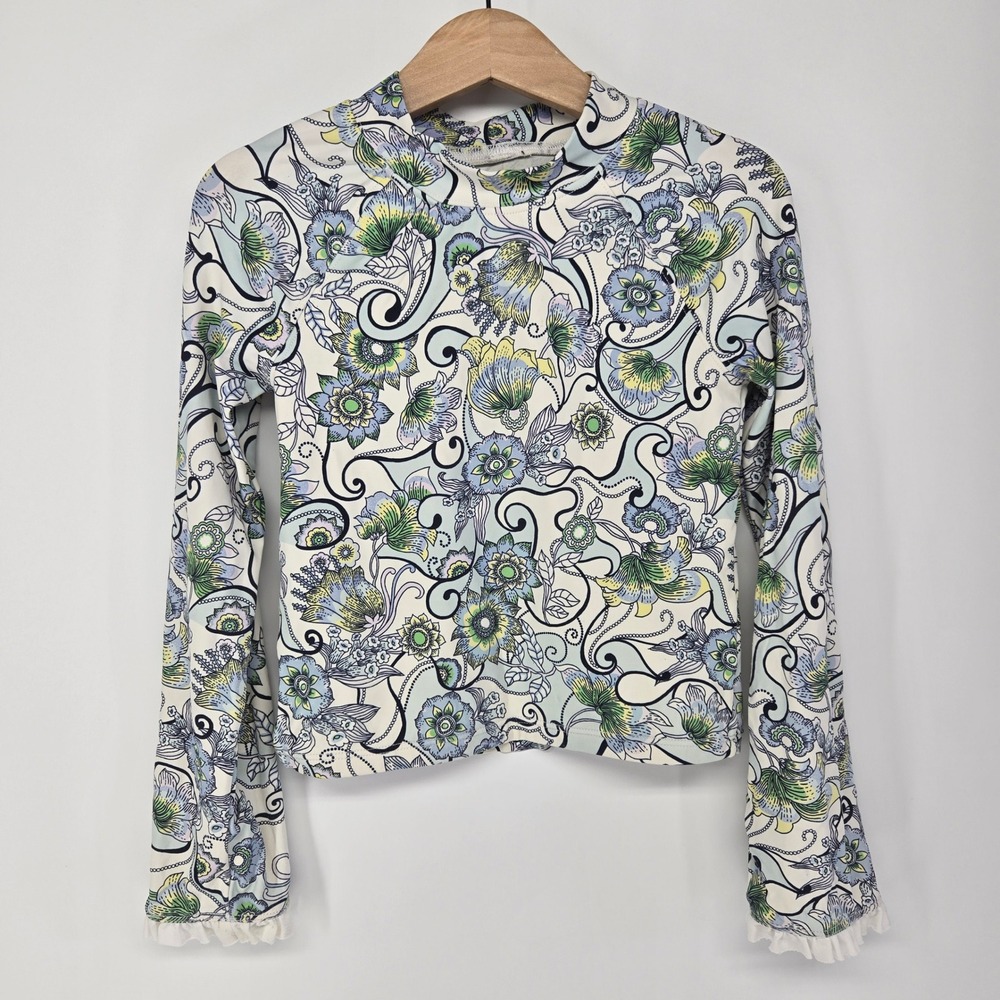 Janie and Jack Rash Guard Girls Sz 5 Floral Paisley Swim Top Ruffle Long Sleeve